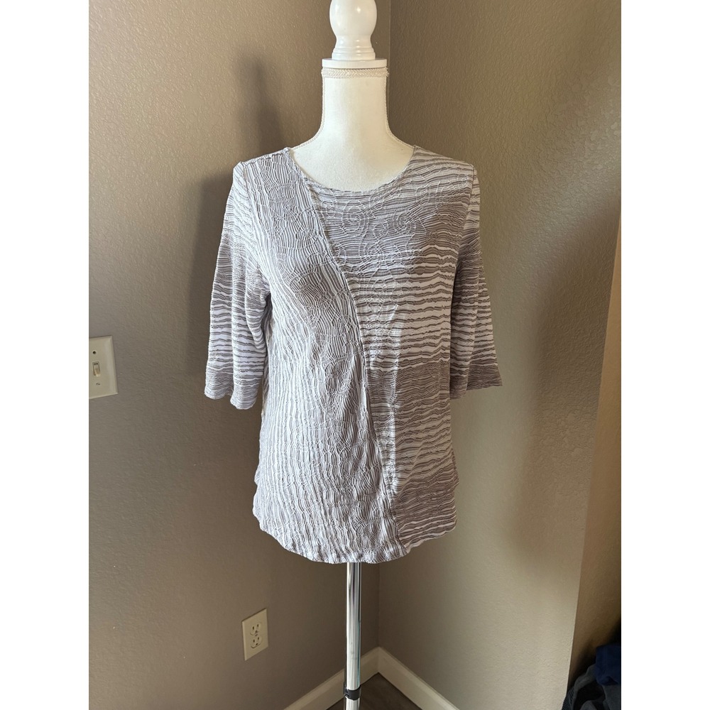 Habitat Clothes to Live In Womens Gray White Textured Crinkle 3/4 Sleeve Top S